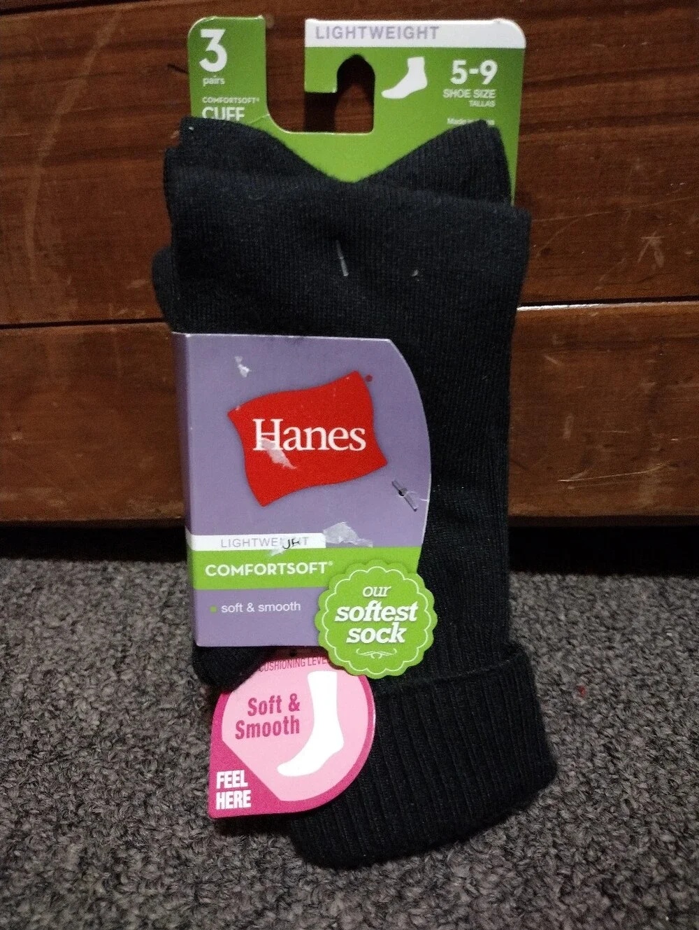 Hanes Black ComfortSoft Lightweight Women's Socks - 3 Pack
